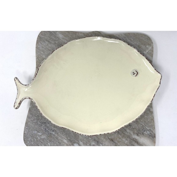 Beige Fish Shaped Ceramic Platter Serving 13.5” x 9” MER du SUD Brand - Picture 1 of 8